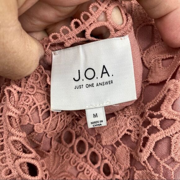 J.O.A. Lace Floral Cutout Open V-neckline Scallop Hem Mini Dress - Picture 12 of 13